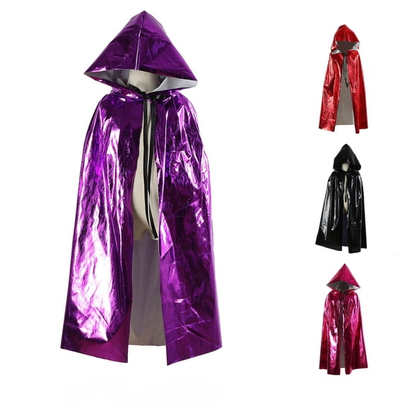 REDARER Kids Halloween Cosplay Hooded Cloak Shiny Metallic Cape with Front Tie Closure for Fancy Dress Party Outfit,75cm
