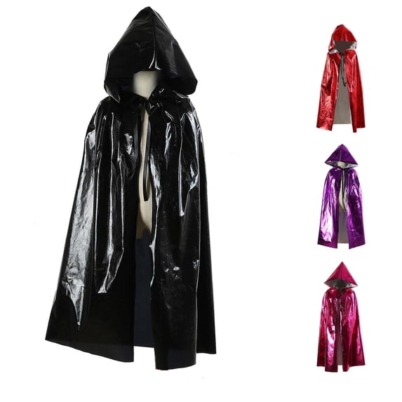 REDARER Kids Halloween Cosplay Hooded Cloak Shiny Metallic Cape with Front Tie Closure for Fancy Dress Party Outfit,75cm
