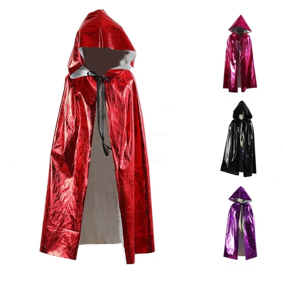 REDARER Kids Halloween Cosplay Hooded Cloak Shiny Metallic Cape with Front Tie Closure for Fancy Dress Party Outfit,75cm