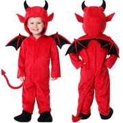 REDARER Kids Halloween Cosplay Jumpsuit with Horn Hood Wings Tail Themed Party Dress Up Outfit,XS