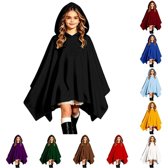 REDARER Kids Hooded Bat Cape Cloak Loose PonchoâStyle Robe for Halloween Dress Up Cosplay Fancy Dress Party Stage Performance Outfit,S