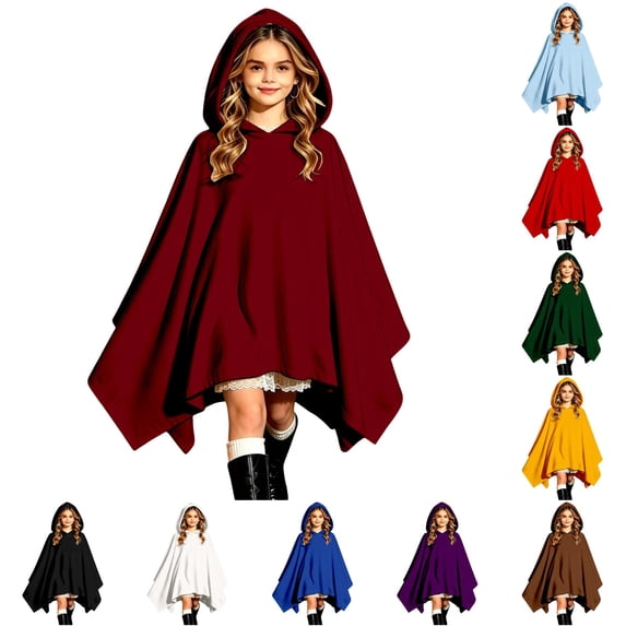 REDARER Kids Hooded Bat Cape Cloak Loose PonchoâStyle Robe for Halloween Dress Up Cosplay Fancy Dress Party Stage Performance Outfit,S
