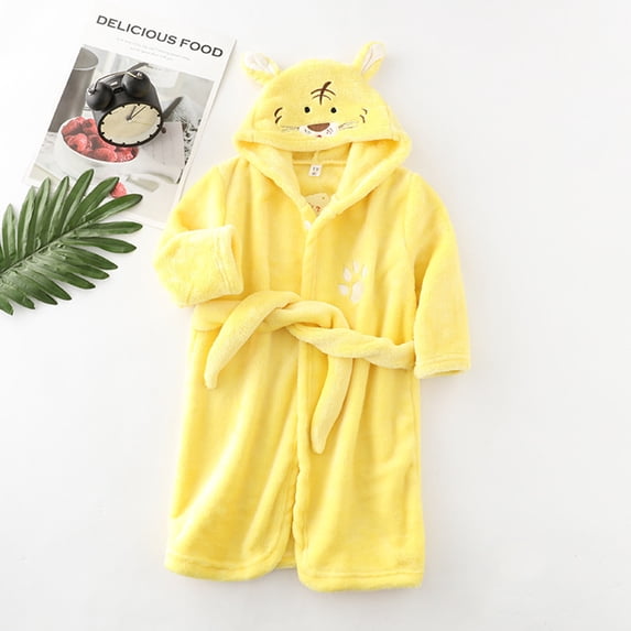 REDARER Kids Hooded Bathrobe Long Sleeve Flannel Robe with Cartoon Tiger Embroidery and Paw Print, Tie Belt for Shower Pool Spa Home Loungewear Sleepwear,2-3 Years
