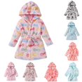 thumbnail image 1 of REDARER Kids Hooded Bathrobe Soft Plush Long Sleeve Colorful Flower Heart Print Self Tie Warm Sleep Robe For Boys Girls,2-3 Years, 1 of 8