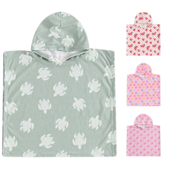 REDARER Kids Hooded Beach Poncho Towel Lightweight Absorbent Turtle Graphic Swim Bath Robe For Boys Girls,2-3 Years