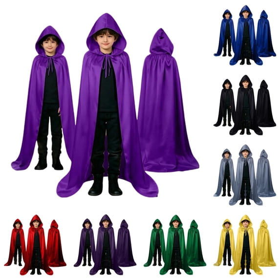 REDARER Kids Hooded Cloak Classic Cape with Front Tie for Halloween Party Trick or Treat Stage Performance Cosplay Fancy Dress Outfit,130