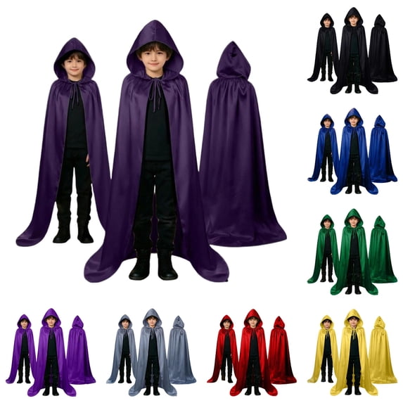 REDARER Kids Hooded Cloak Classic Cape with Front Tie for Halloween Party Trick or Treat Stage Performance Cosplay Fancy Dress Outfit,150