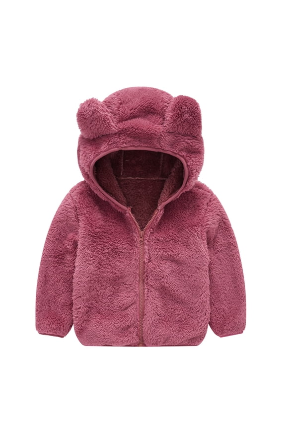 Kids Hooded Coat - Plush Bear-Ear Design, Warm Zip-Up Outerwear for Cold Weather,Size:4-5 Years