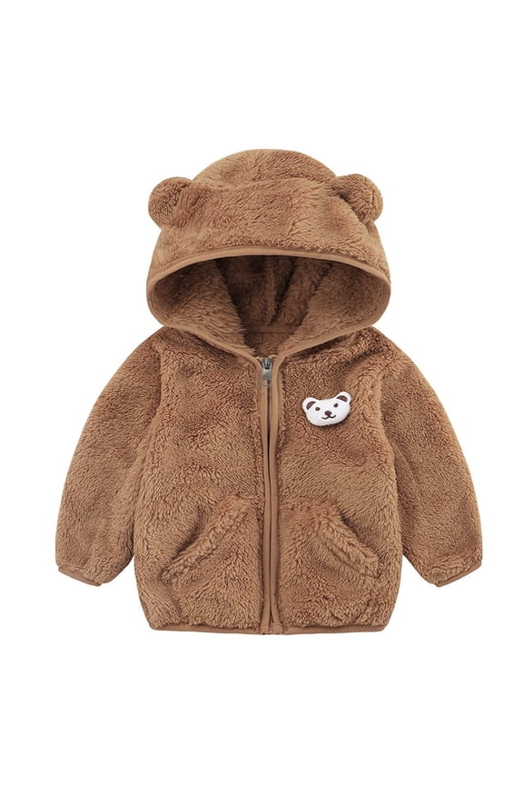 Kids Hooded Jacket - Cozy Bear-Ear Design, Warm Zip-Up Outerwear with Pockets for Cold Days,Size:6-12 Months