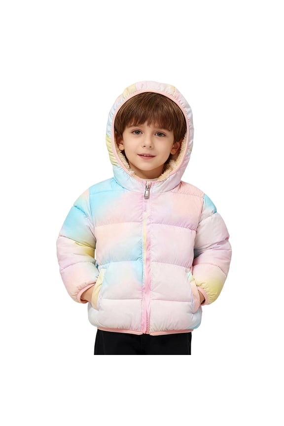 Kids Hooded Puffer Jacket Thick Thermal Insulated Fleece Lined Zip Up Outerwear with Side Pockets Warm Winter Coat for Toddler Boys Girls Daily Outdoor Wear,12-18 Months