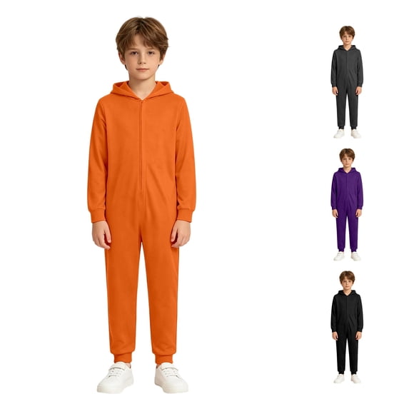 REDARER Kids Hooded ZipâUp Jumpsuit Solid Long Sleeve Onesie Elastic Base Outfit for Halloween Cosplay Role Play Night Event DressâUp,8-10 Years