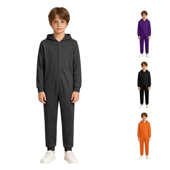 REDARER Kids Hooded ZipâUp Jumpsuit Solid Long Sleeve Onesie Elastic Base Outfit for Halloween Cosplay Role Play Night Event DressâUp,4-5 Years