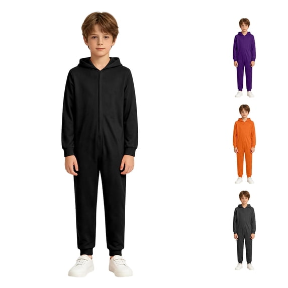 REDARER Kids Hooded ZipâUp Jumpsuit Solid Long Sleeve Onesie Elastic Base Outfit for Halloween Cosplay Role Play Night Event DressâUp,5-6 Years