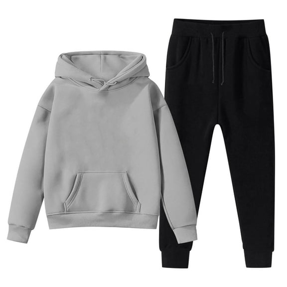 REDARER Kids Hoodie Set - Solid Color Pullover & Sweatpants, 2 Piece Tracksuit with Pockets for Cool Weather,Size:13-14 Years
