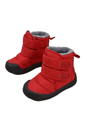 Kids' Hook & Loop Snow Boots - -Lined Winter Booties for Boys & Girls,Color:Red,Size:12-18 Months