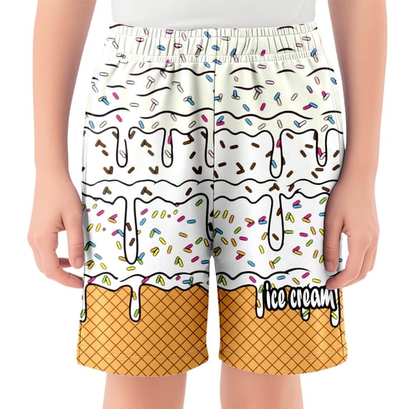 REDARER Kids Ice Cream Print Baseball Shorts, Elastic Waist Casual Summer Shorts with Pockets for Daily & Sports Wear,7-8 Years