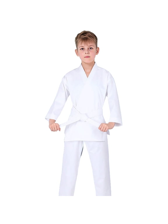 Kids Karate Gi Uniform Taekwondo Outfit, Complete Set with Belt and Pants for Arts Training,4-5 Years