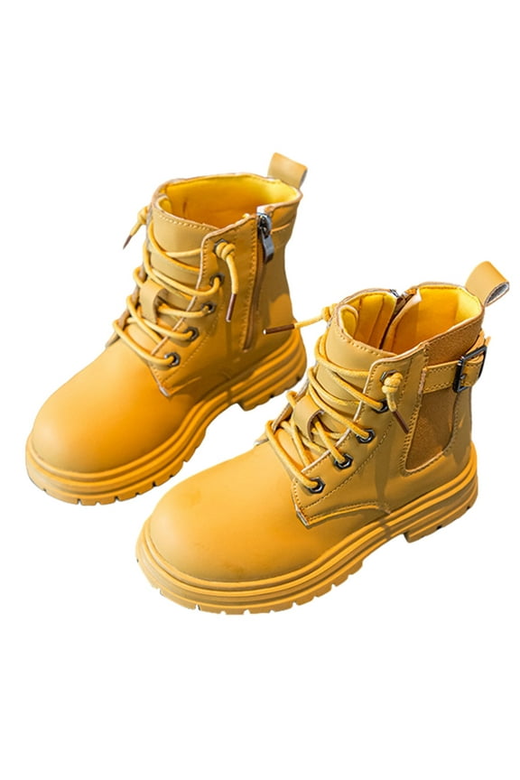 Kids' Leather Ankle Boots - British Style Winter Booties with Soft Sole, Comfortable Round Toe Shoes for Boys & Girls,Size:10.5-11 Years