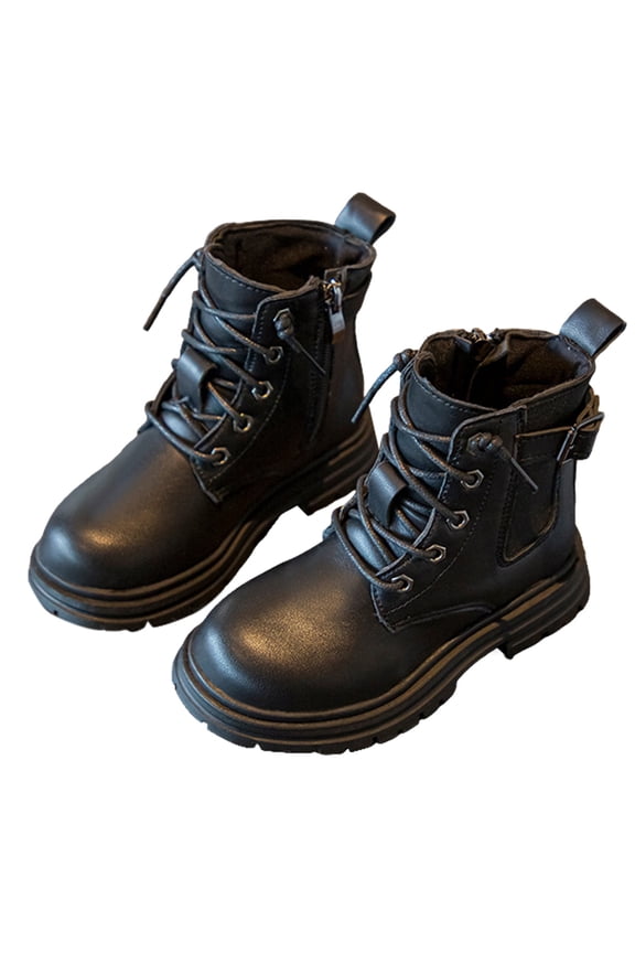 Kids' Leather Ankle Boots - British Style Winter Booties with Soft Sole, Comfortable Round Toe Shoes for Boys & Girls,Size:11-11.5 Years