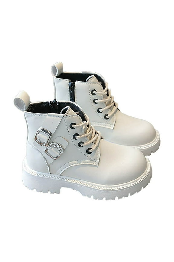 Kids' Leather Booties - Heel Soft Sole Dance Shoes with Lining, Stylish & Warm for Performances,Color:Beige,Size:6-7 Years