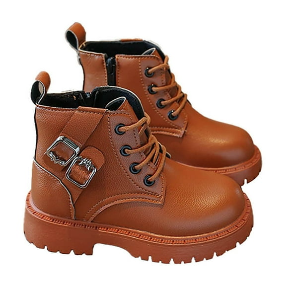 REDARER Kids' Leather Booties - Heel Soft Sole Dance Shoes with Lining, Stylish & Warm for Performances,Color:Brown,Size:4-4.5 Years