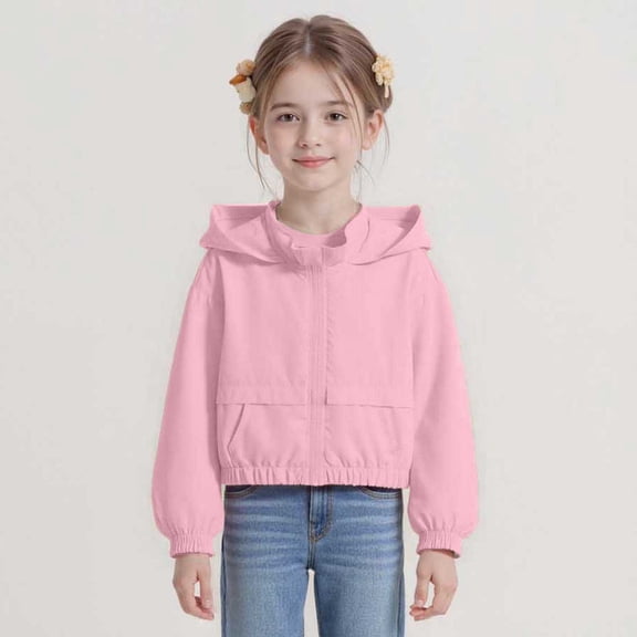 REDARER Kids Lightweight Hooded Windbreaker, Solid Color Long Sleeve Jacket for All Seasons, Casual Zipper Outwear for Everyday Play,Size:7-8 Years