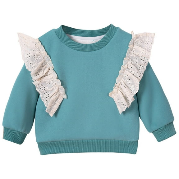 REDARER Kids Long Sleeve Blouse - Lace Trim Fly Sleeve Design, Soft Comfortable Casual Top with Elegant Style for Girls,Size:4-5 Years