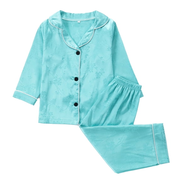 REDARER Kids Long Sleeve Floral Top & Pants Pajama Set, Casual Outfit with Notched Collar & Pocket for Toddler,4-5 Years