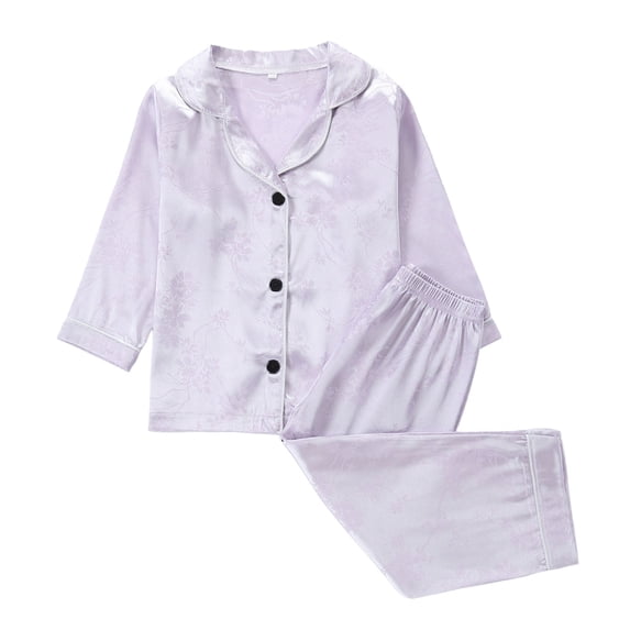 REDARER Kids Long Sleeve Floral Top & Pants Pajama Set, Casual Outfit with Notched Collar & Pocket for Toddler,4-5 Years