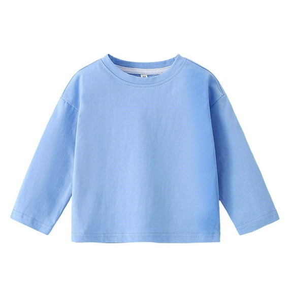 REDARER Kids Long Sleeve T-Shirt Crewneck Basic Tee Soft Cotton Top Comfortable Fall Winter Layering Essential For Children,Color:Blue,Size:5-6 Years