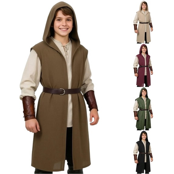 REDARER Kids Hooded Sleeveless Tabard Cloak Halloween Cosplay Outfit for Trick or Treat Party Stage Role Play,13-14 Years