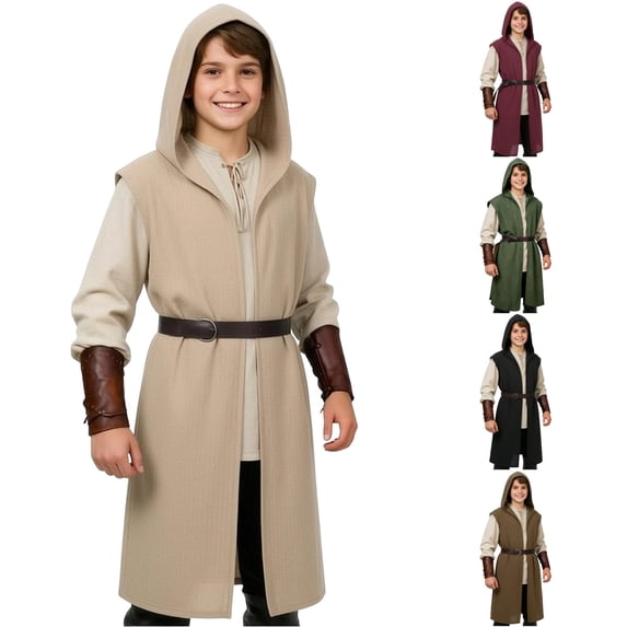 REDARER Kids Hooded Sleeveless Tabard Cloak Halloween Cosplay Outfit for Trick or Treat Party Stage Role Play,13-14 Years