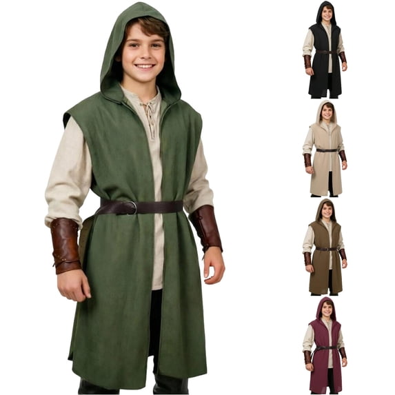 REDARER Kids Hooded Sleeveless Tabard Cloak Halloween Cosplay Outfit for Trick or Treat Party Stage Role Play,7-8 Years