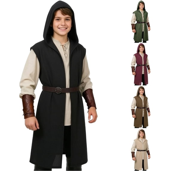 REDARER Kids Hooded Sleeveless Tabard Cloak Halloween Cosplay Outfit for Trick or Treat Party Stage Role Play,7-8 Years