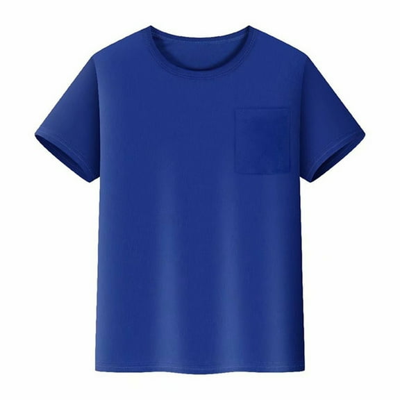 REDARER Kids Mesh T-Shirt Short Sleeve Crew Neck With Pocket Plain Color Comfortable Top For Boys Girls Summer Wear,Color:2 Dark Blue,Size:2-3 Years