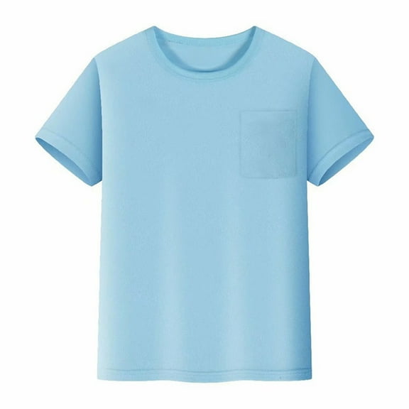 REDARER Kids Mesh T-Shirt Short Sleeve Crew Neck With Pocket Plain Color Comfortable Top For Boys Girls Summer Wear,Color:2 Light Blue,Size:7-8 Years