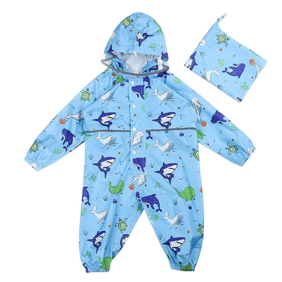 REDARER Kids' One-Piece Rain Suit Animals Print Waterproof Hooded Jumpsuit with Storage Bag for Outdoor Play,4-5 Years