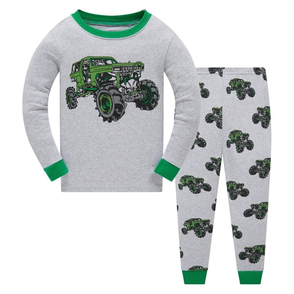 REDARER Kids Pajama Set Truck Print Long SleeveTwo Piece Cartoon Sleepwear for Boys Girls Toddler Nightwear,