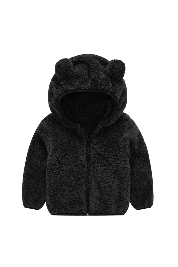 Kids Plush Bear Ears Hooded Jacket Cozy Warm Thick Zip Up Coat for Toddler Boys Girls Winter Outdoor Wear,Size:12-18 Months