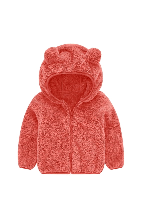 Kids Plush Bear Ears Hooded Jacket Cozy Warm Thick Zip Up Coat for Toddler Boys Girls Winter Outdoor Wear,Size:18-24 Months