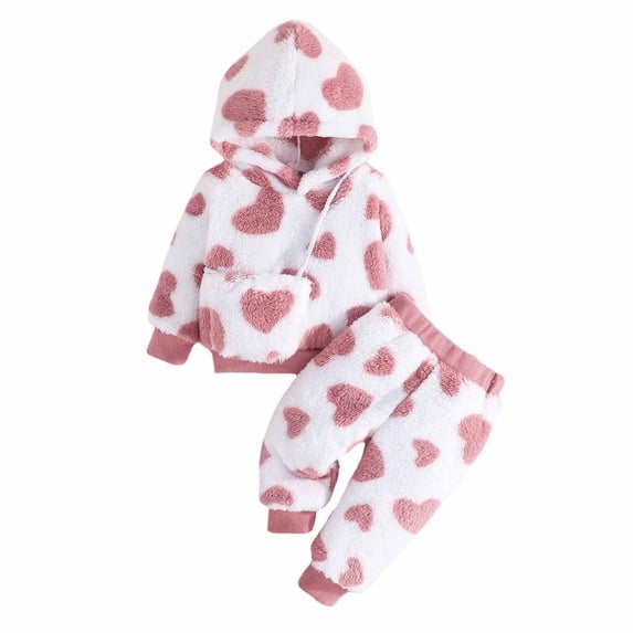REDARER Kids Plush Hoodie Set, 3 Piece Outfit with Long Sleeve Hoodie Pants and Bag, Warm Cute Love Print,2-3 Years
