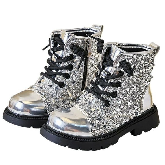 REDARER Kids Plush Lined Ankle Boots - Soft Sole Non- Leather Boots with Side Zipper & Lace Up, Warm Outdoor Play & Daily Wear,Size:10-11 Years