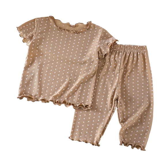 REDARER Kids Polka Dot Pajama Set, Soft Short Sleeve Ruffled Edge 2-Piece Sleepwear for Boys & Girls,2-3 Years
