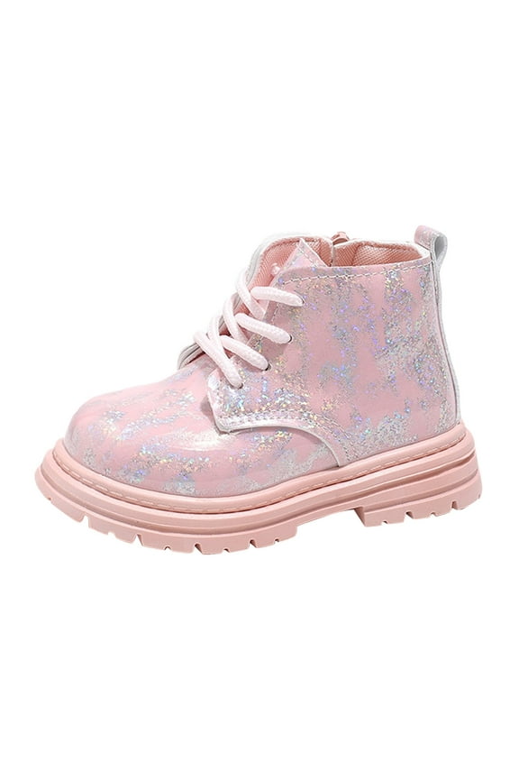 Kids Printed Leather Boots Bright Warm Winter Booties, Colorful Pattern Ankle Boots for Boys and Girls, Flexible Sole,Color:Pink,Size:11