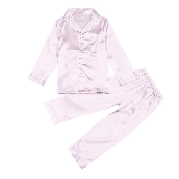 REDARER Kids Satin Pajama Set, Button Down Sleep Shirt & Long Pants with Notched Collar & Pocket,7-8 Years