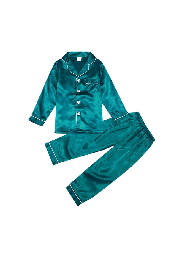 Kids Satin Pajama Set Button Down Sleep Shirt and Long Pants, Soft Silky Sleepwear for Boys Girls Loungewear,2-3 Years