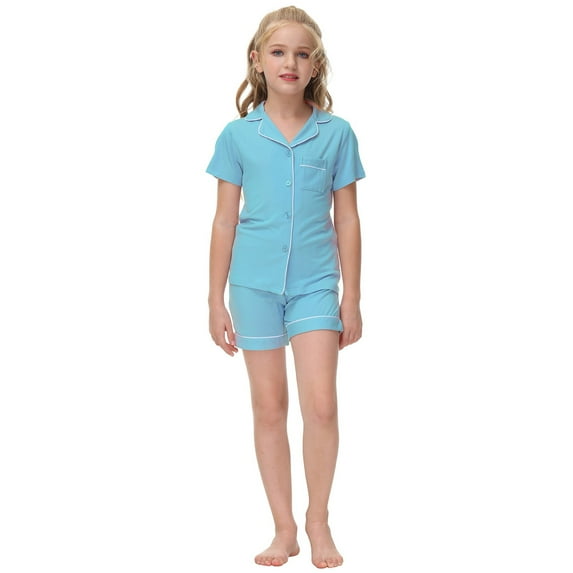 REDARER Kids' Satin Pajama Set Short Sleeve Button-Down Top & Shorts Classic Sleepwear for Boys & Girls,4-5 Years
