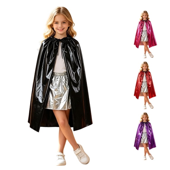 REDARER Kids Shiny Metallic Hooded Cape Cloak Cosplay Mantle Outfit for Halloween Party Fancy Dress Up Role Play Stage Performance,One Size