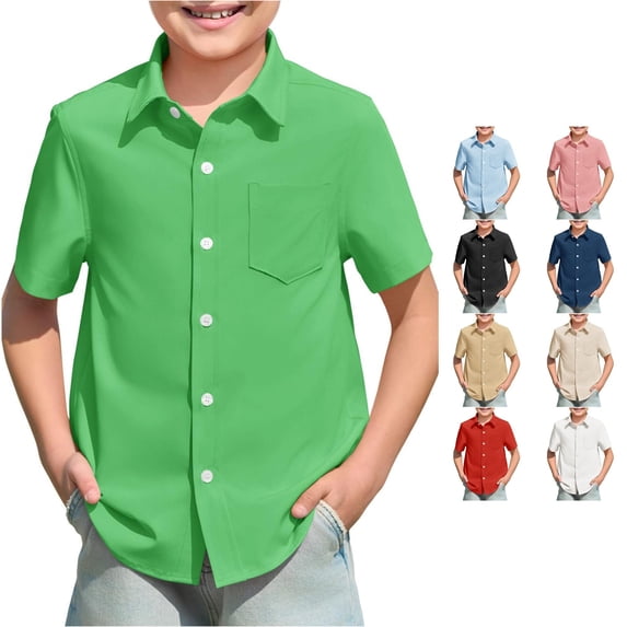 REDARER Kids Short Sleeve Button Down Shirt Chest Pocket Lightweight Summer Beach School Casual Tops School Uniform,11-12 Years
