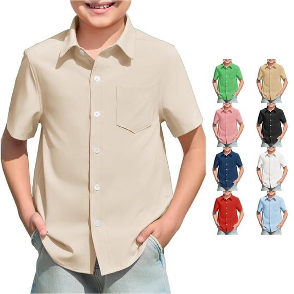 REDARER Kids Short Sleeve Button Down Shirt Chest Pocket Lightweight Summer Beach School Casual Tops School Uniform,5-6 Years